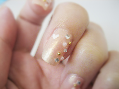 Nail Art Design with Rhinestones, Pearls